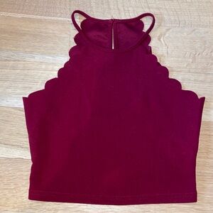 Wine Burgundy Red Halter Tank Top Camisole with Pretty Scalloped Edges Racerback